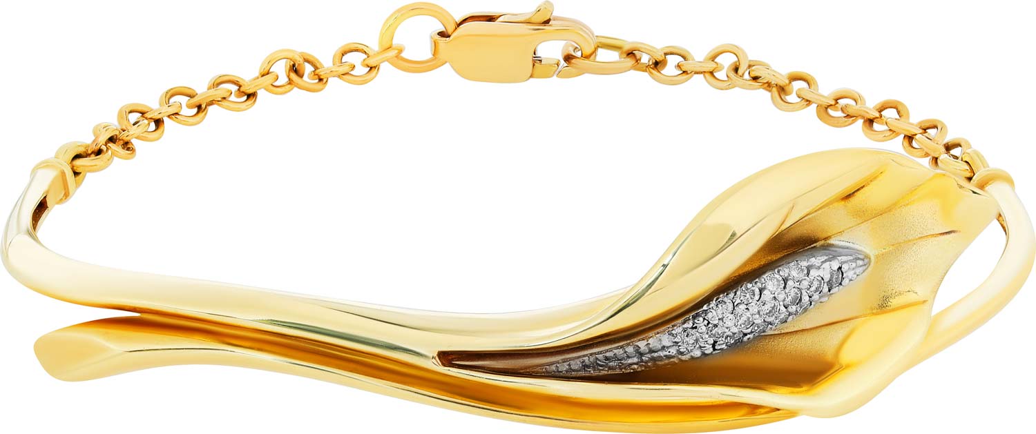 Золотой жесткий браслет ''Калла'' Альдзена B-14021 с бриллиантами