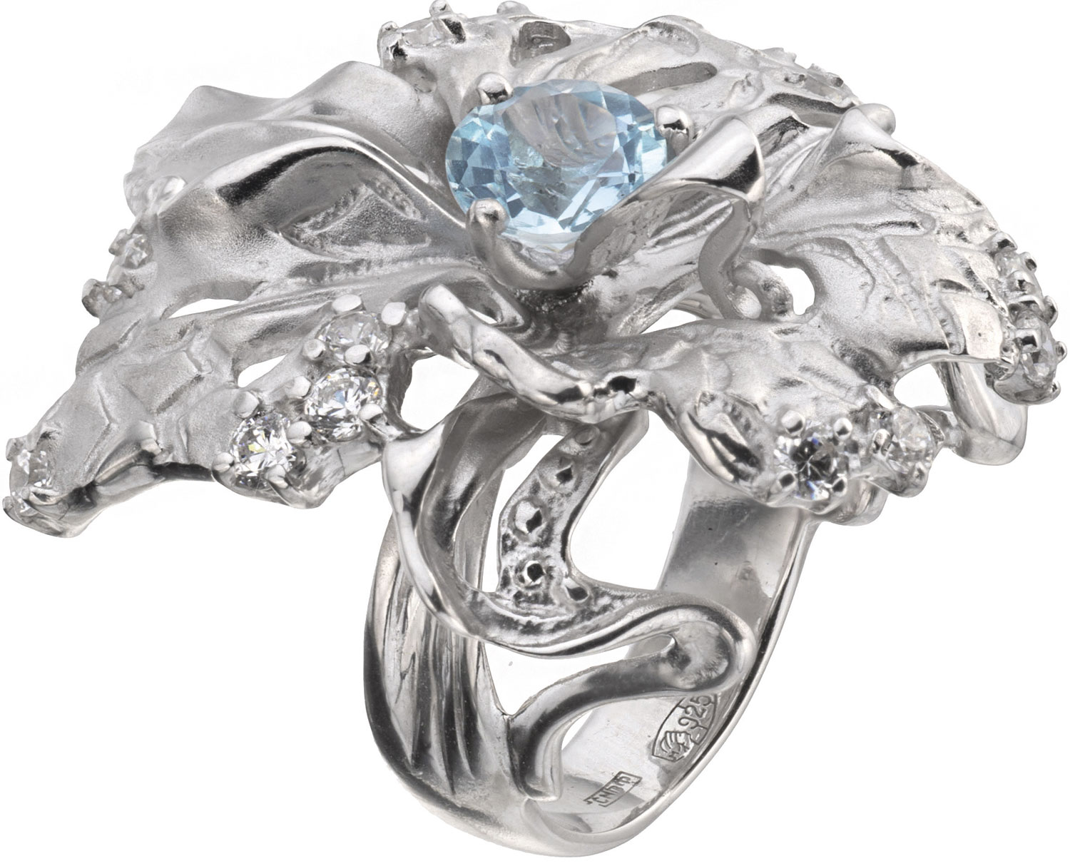 Серебряное кольцо ''Орхидея'' Альдзена K-15024 с топазом, фианитами Swarovski
