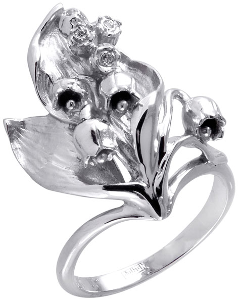 Серебряное кольцо ''Ландыши'' Альдзена K-15048 с фианитами Swarovski