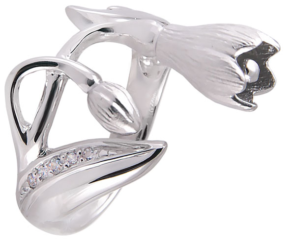 Серебряное кольцо ''Подснежник'' Альдзена K-15057 с фианитами Swarovski