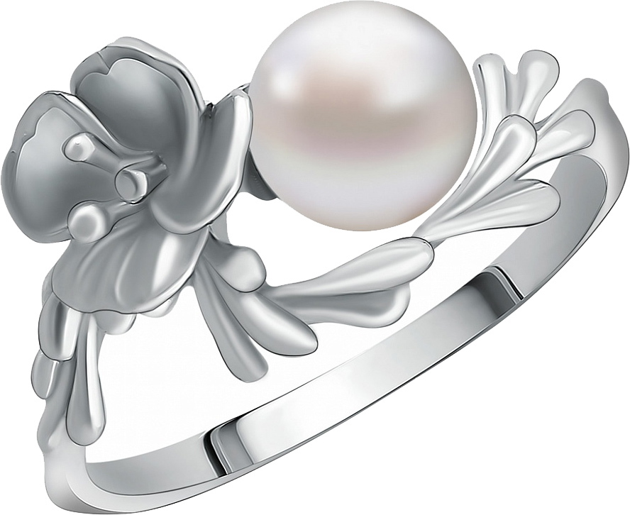 Серебряное кольцо ''Цветок'' Альдзена K-15401 с жемчугом