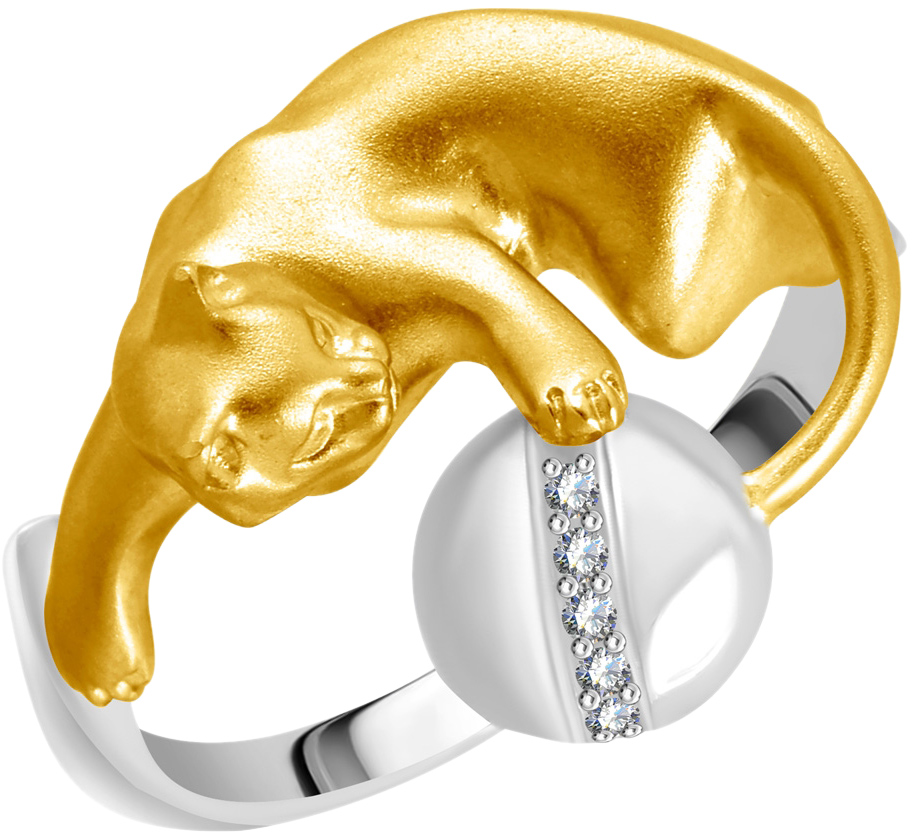 Золотое кольцо ''Кошка'' Альдзена K-24030 с бриллиантами