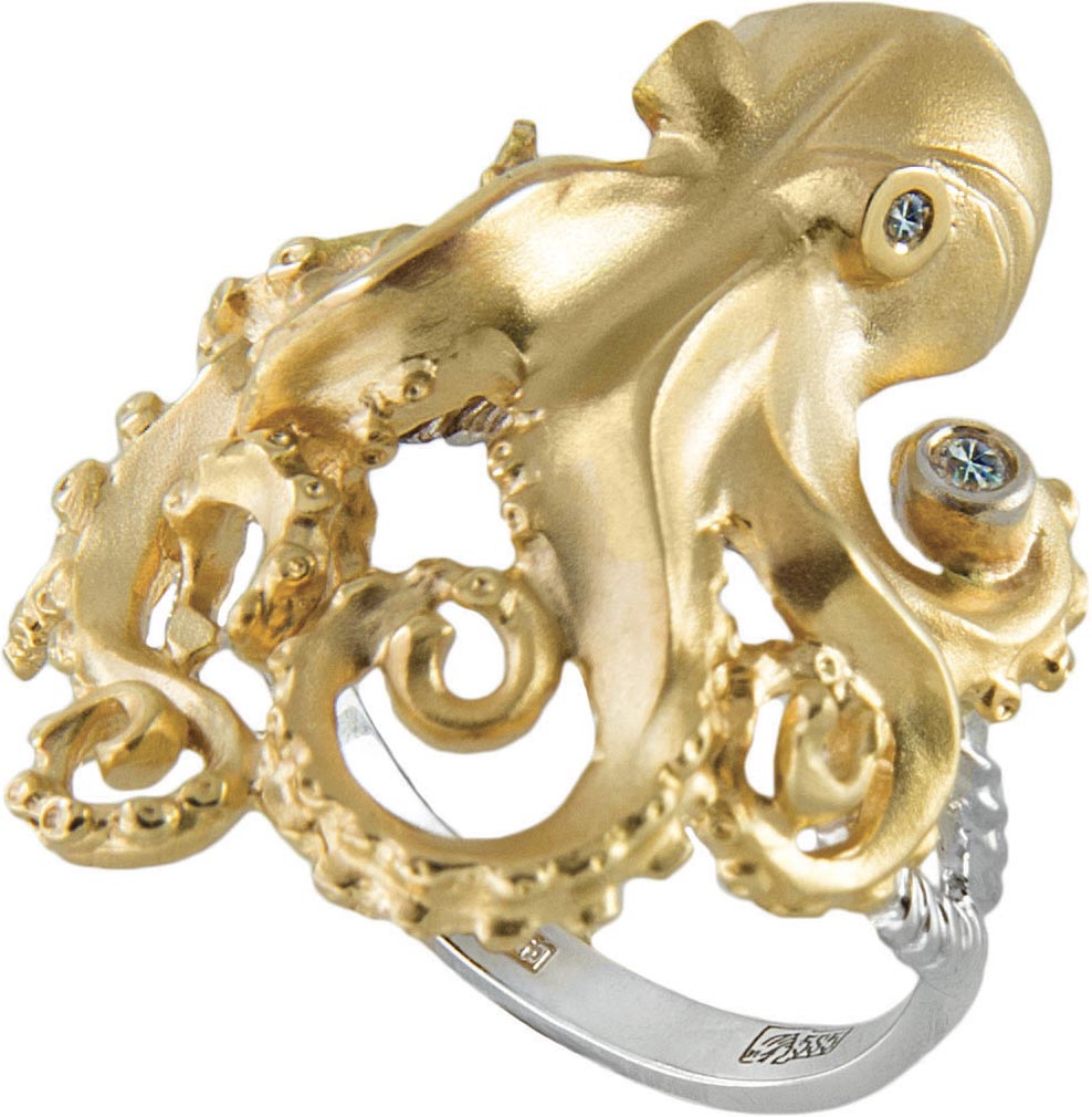 Золотое кольцо ''Осьминог'' Альдзена K-24055 с бриллиантами
