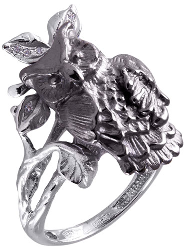 Серебряное кольцо ''Сова'' Альдзена K-25029 с фианитами Swarovski