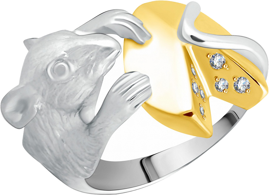 Серебряное кольцо ''Мышь'' Альдзена K-75002 с фианитами Swarovski