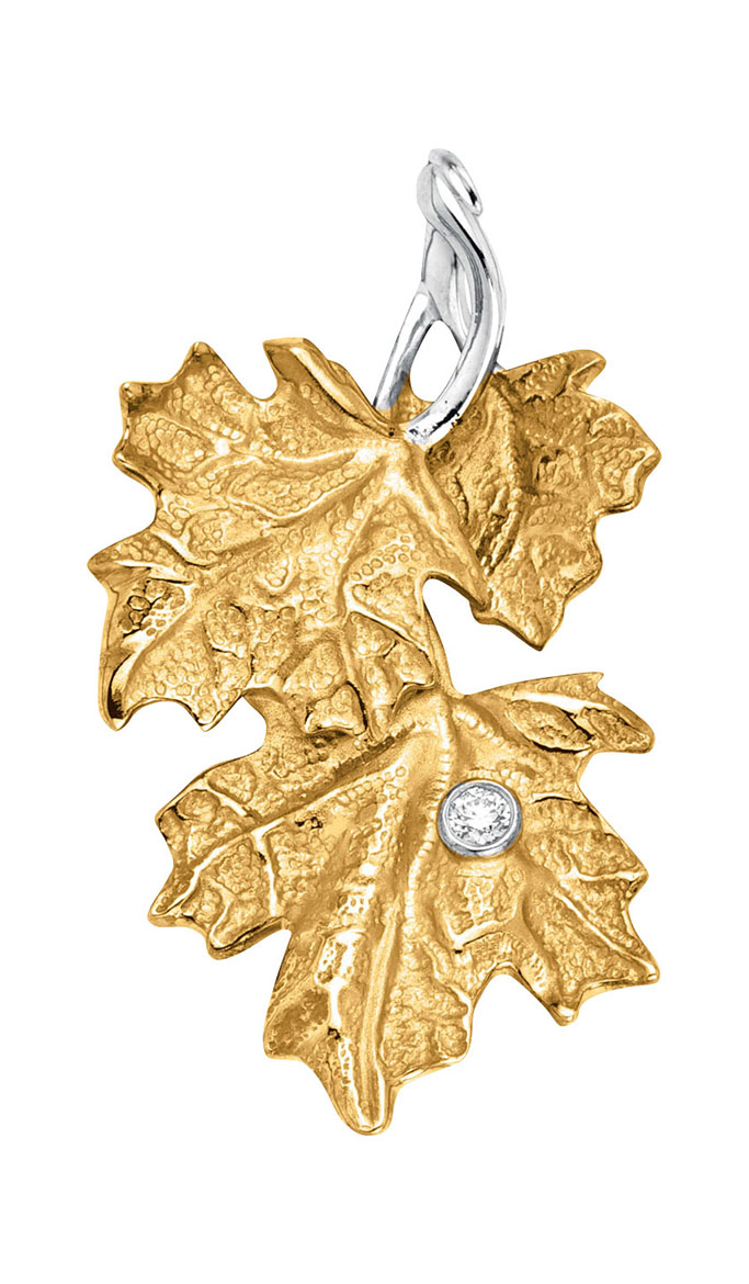 Золотая подвеска ''Кленовые листья'' Альдзена P-14038 с бриллиантом