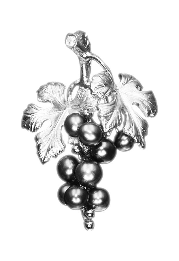 Серебряный кулон ''Виноград'' Альдзена P-15505 с жемчугом, фианитом Swarovski