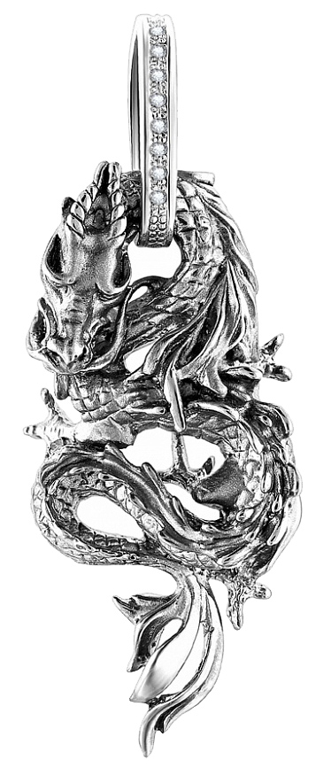 Серебряный кулон ''Китайский дракон'' Альдзена P-26039 с фианитами Swarovski