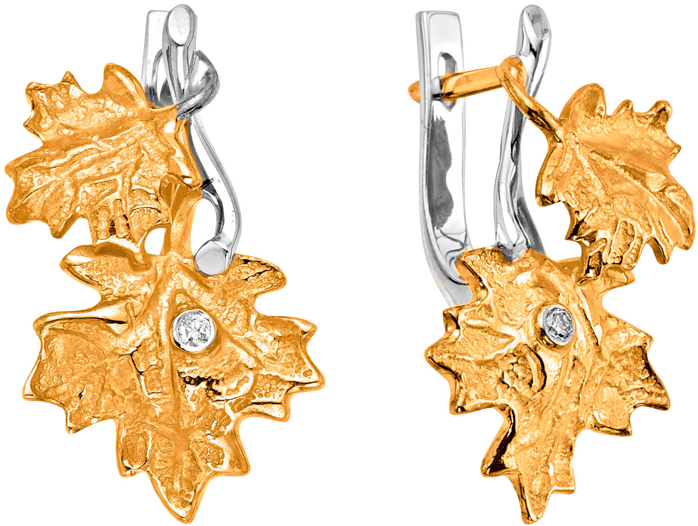 Золотые серьги ''Кленовые листья'' Альдзена S-14038 с бриллиантами