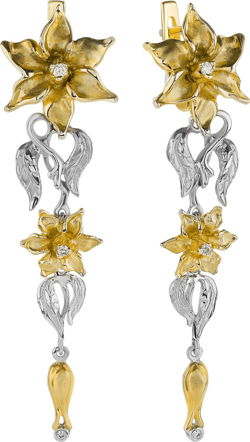 Золотые длинные серьги с подвесками ''Афродита'' Альдзена S-14044 с бриллиантами