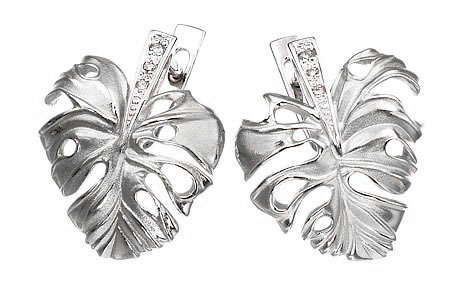 Серебряные серьги ''Монстера'' Альдзена S-15036 с фианитами Swarovski