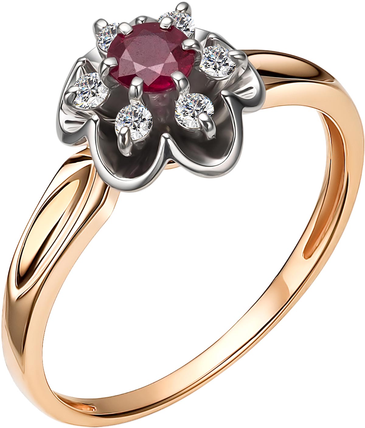 Золотое кольцо Алькор 11050-103 с рубином, бриллиантами