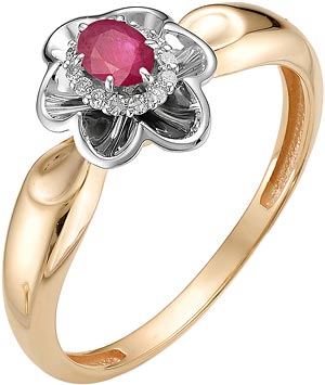 Золотое кольцо Алькор 11979-103 с рубином, бриллиантами