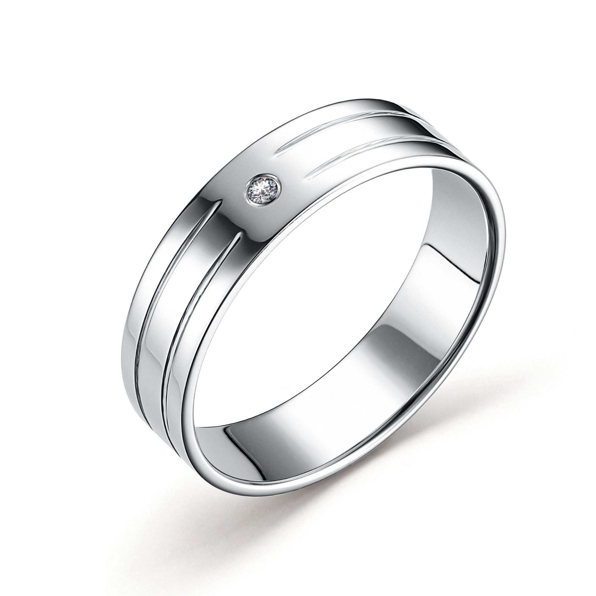 Обручальное кольцо из белого золота Алькор 14796-200 с бриллиантом