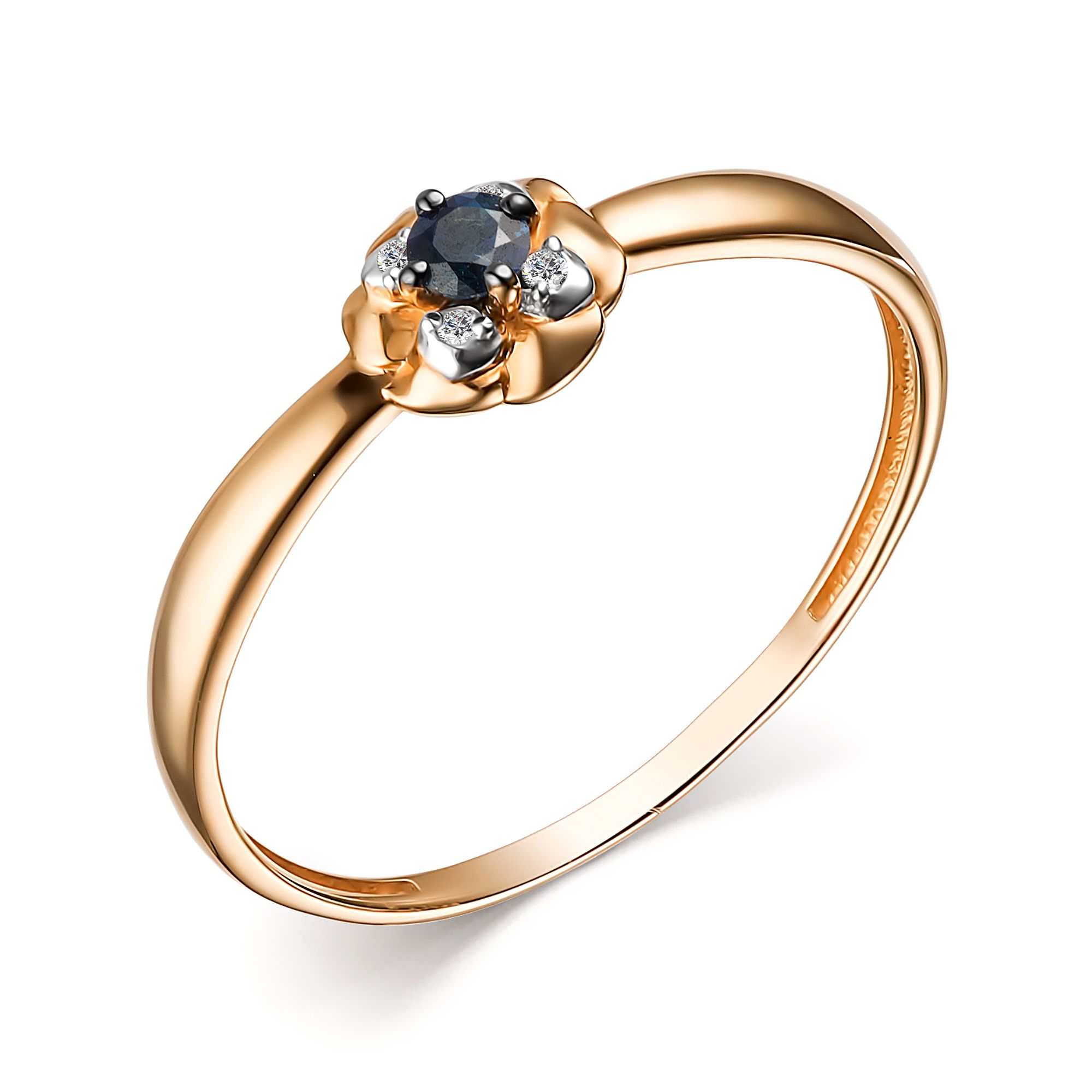 Золотое кольцо Алькор 15023-102 c бриллиантом, сапфиром