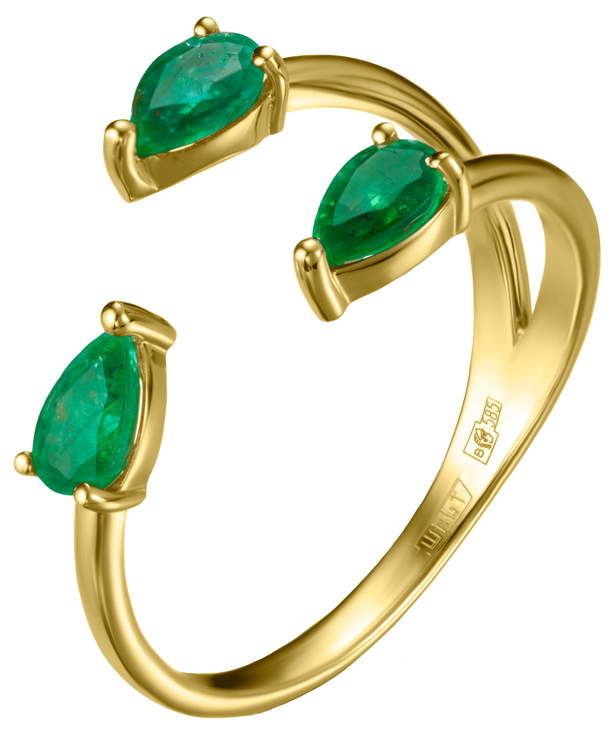 Золотое открытое кольцо АПАРТ 21012806-9 с изумрудами