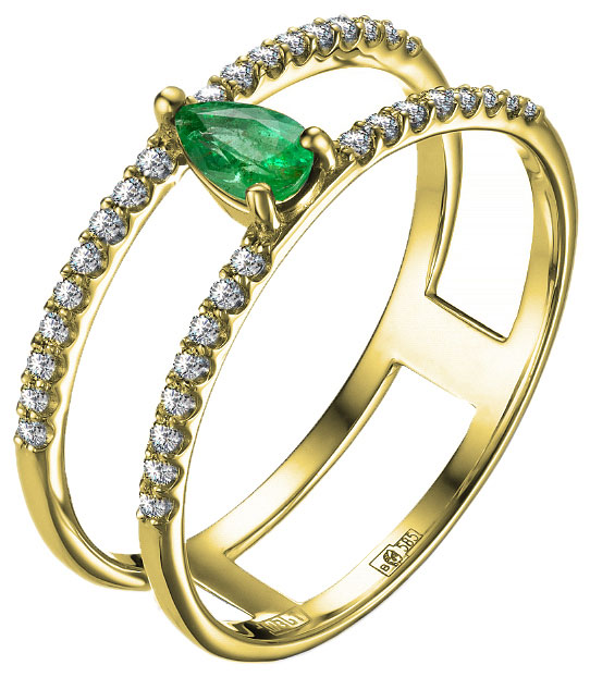 Золотое кольцо АПАРТ 21012808-9 с изумрудом, бриллиантами