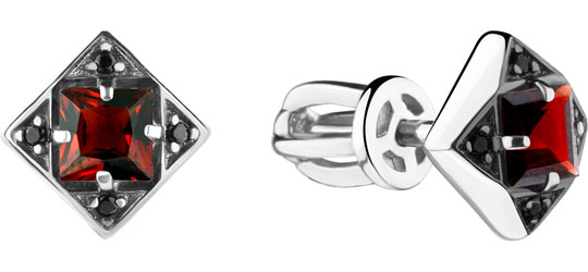 Серебряные серьги-пусеты (гвоздики) Aquamarine 4486503CH-S-a с гранатами, нанокристаллами