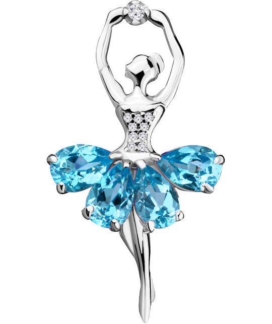 Серебряная брошь ''Балерина'' Aquamarine 7263305A-S-a с топазами, фианитами