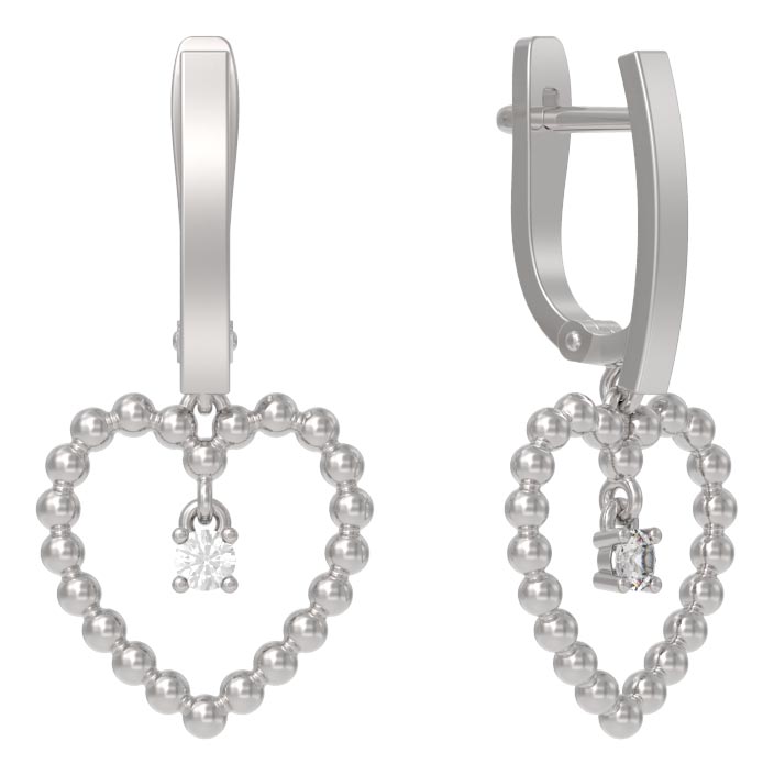 Серебряные серьги с подвесками ''Сердца'' Арина 1042462-01210 c фианитом