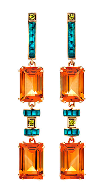 Золотые длинные серьги с подвеской Art I Fact Jewellery 0202.0213C-earrings-citrin-sapfir с цитринами, сапфирами, эмалью