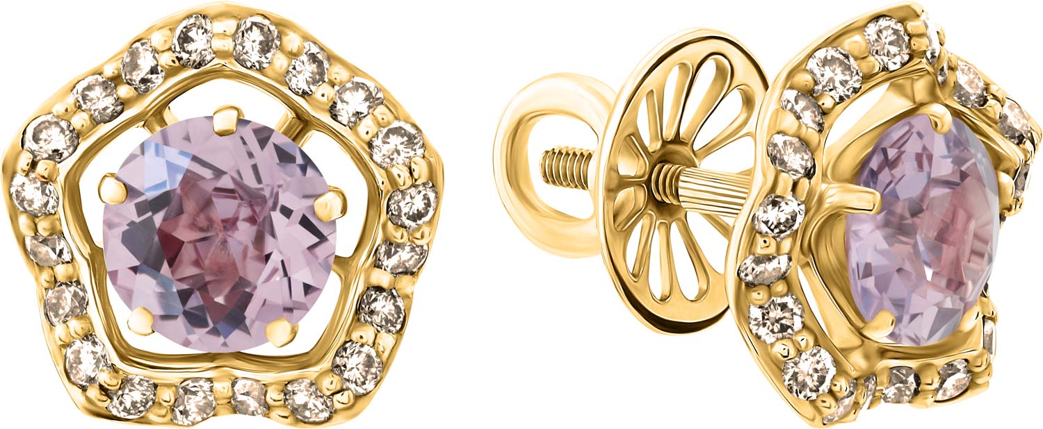 Золотые серьги пусеты-гвоздики Art I Fact Jewellery 0203.0216-earrings-brilliant-shpinel со шпинелью, бриллиантами