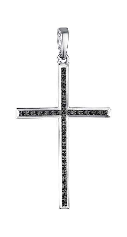 Женский декоративный крестик из белого золота Bellissima Tentazione P/129-205 с черными бриллиантами