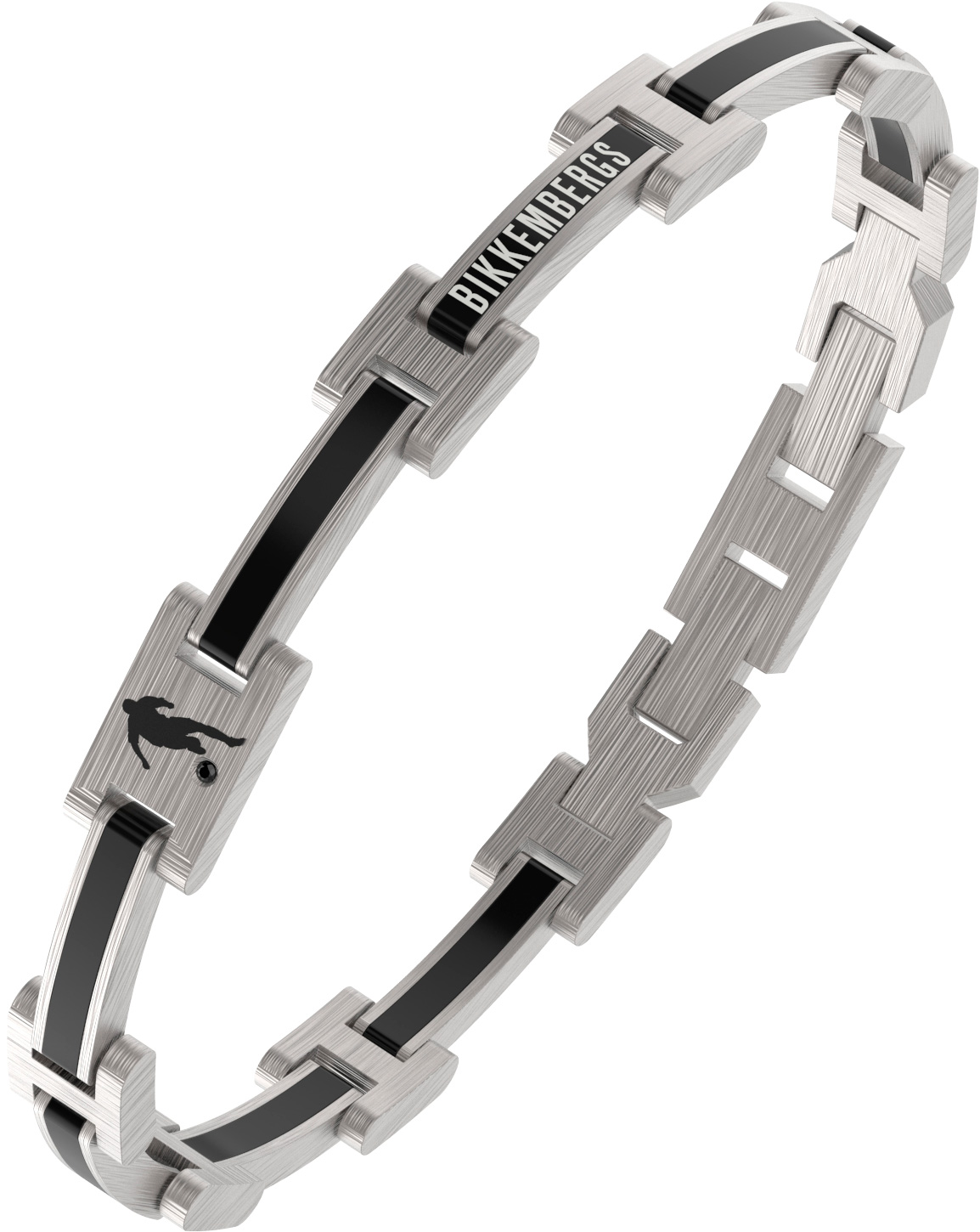 Мужской стальной жесткий браслет Bikkembergs TRAB03WB с черным бриллиантом
