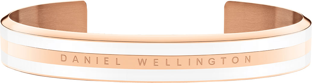 Стальной открытый браслет Daniel Wellington Classic-Bracelet-Satin-White-RG-Small с эмалью