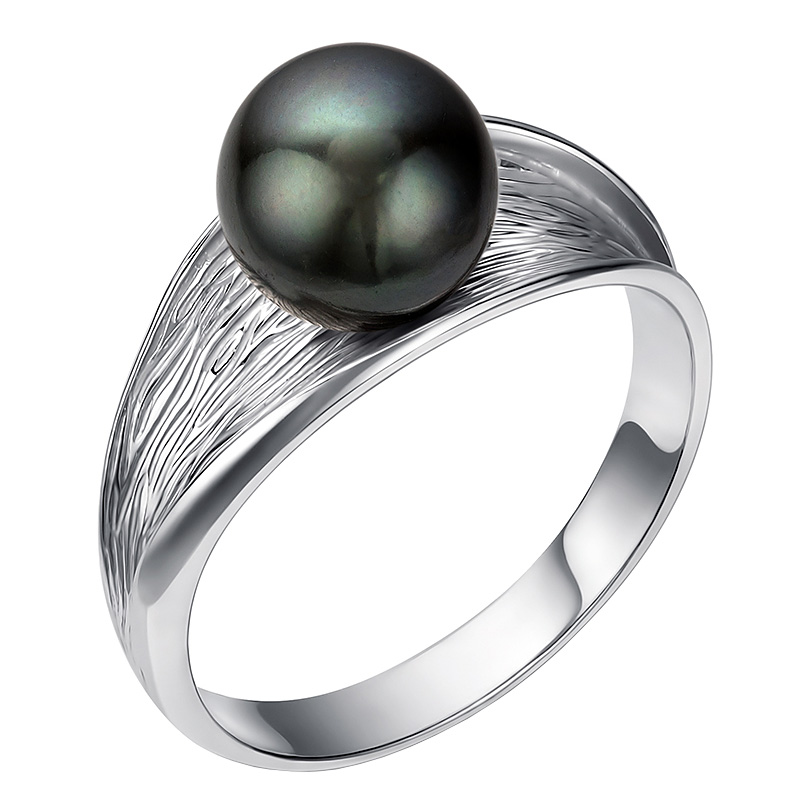Серебряное кольцо De Fleur 51103S2 с черным жемчугом