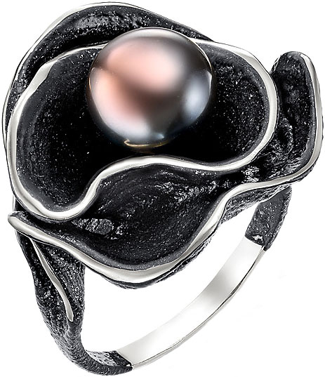 Серебряное кольцо De Fleur 51270S2B с эмалью, черным жемчугом