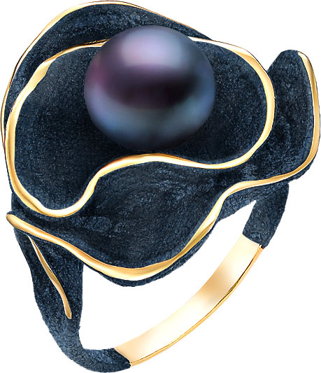 Серебряное кольцо De Fleur 51270Y2U с эмалью, черным жемчугом