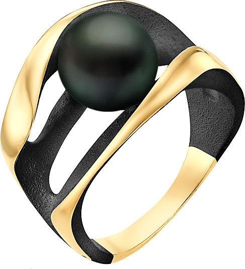 Серебряное кольцо De Fleur 51803Y2B с эмалью, черным жемчугом