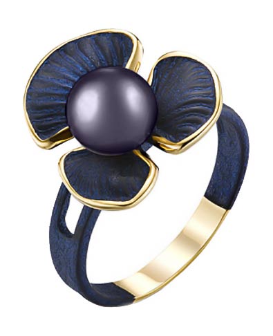 Серебряное кольцо De Fleur 51821Y2U с черным жемчугом, эмалью