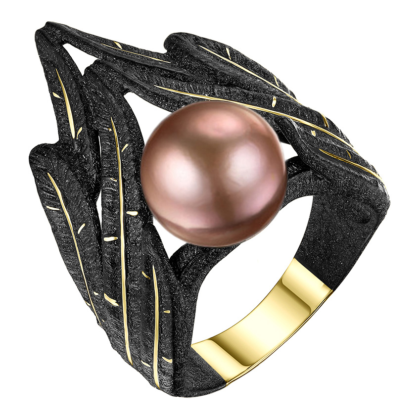 Женский серебряный перстень De Fleur 51882Y8B с розовым барочным жемчугом, эмалью