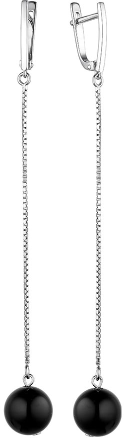 Серебряные длинные серьги шарики Dewi 902021493-dv с ониксами