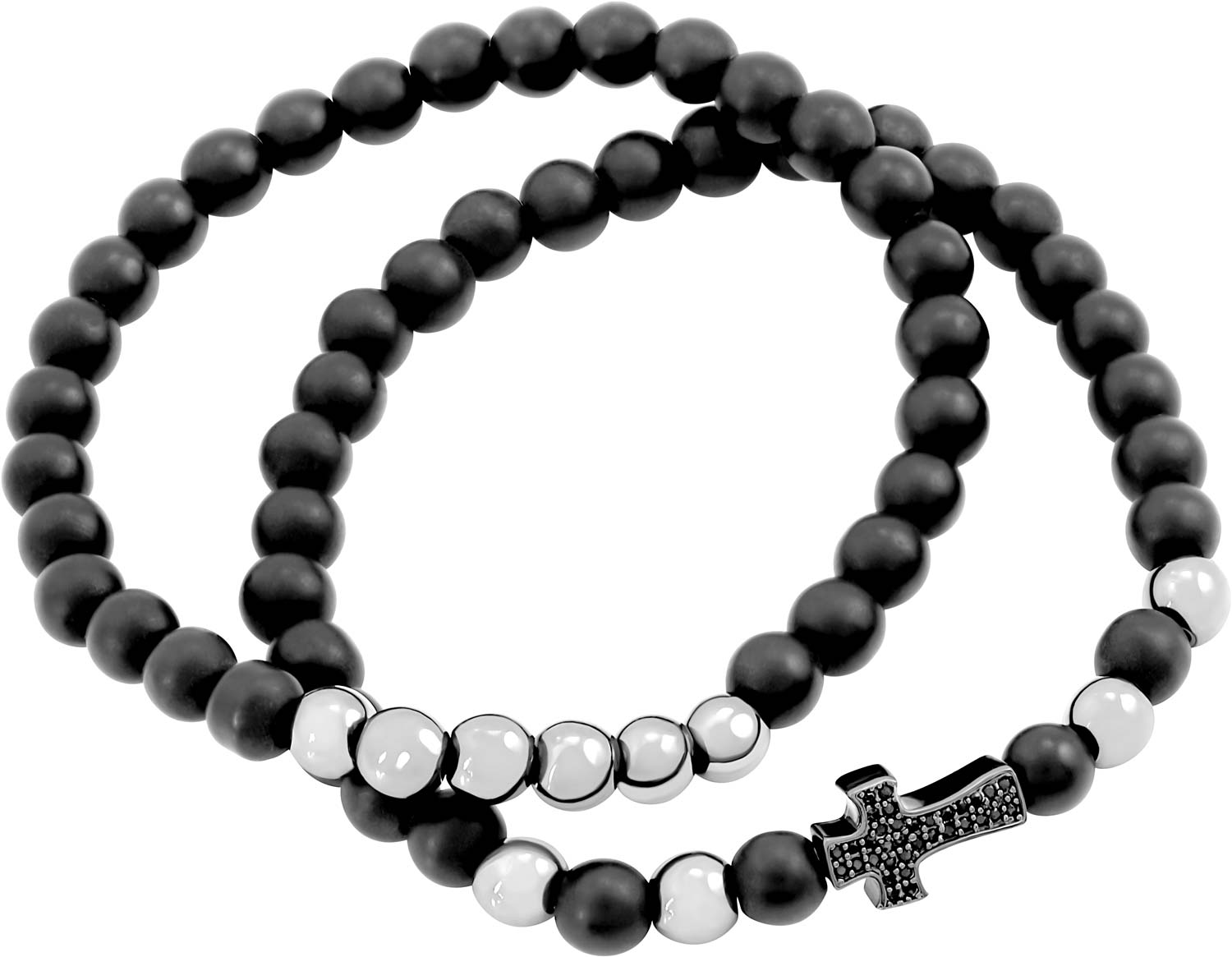 Браслет из бусин DG Jewelry 81204-B с черными агатами, гематитами, черными фианитами