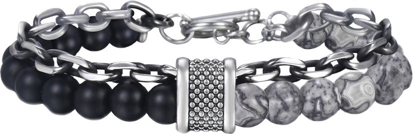 Мужской браслет из бусин DG Jewelry B051901-G с черным агатом, серым говлитом