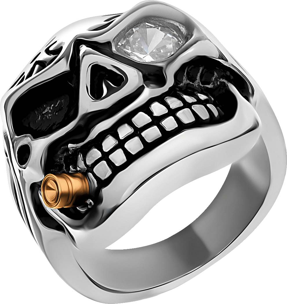 Мужской стальной перстень ''Череп'' DG Jewelry DG-R0107 с кубическим цирконием, эмалью