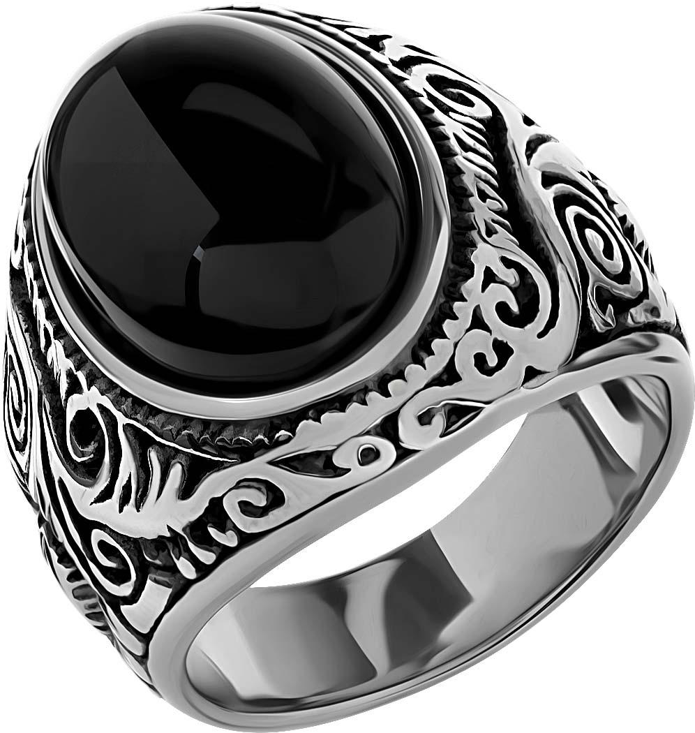 Мужской стальной перстень DG Jewelry GSR1156-A с черным агатом