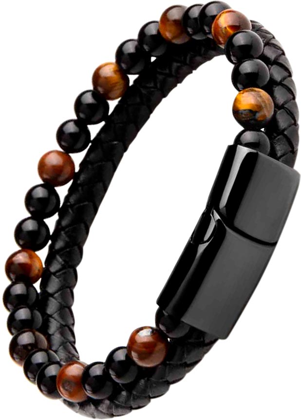 Мужской браслет из бусин DG Jewelry INS031-C2 с черным агатом, тигровым глазом