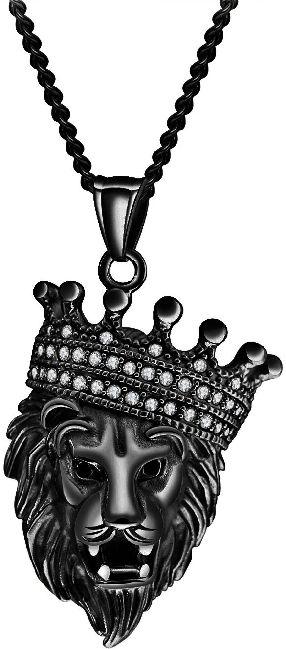 Мужское стальное колье с подвеской ''Лев - царь зверей'' DG Jewelry INS170-B с кристаллами