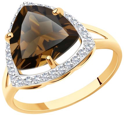 Золотое кольцо Diamant 51-310-00865-2 с раухтопазом, фианитами
