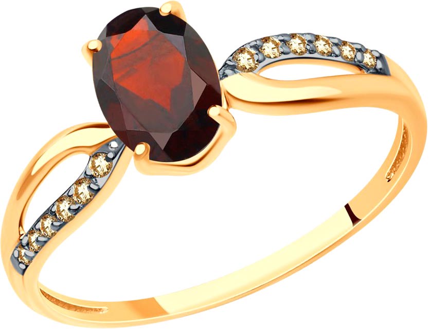 Золотое кольцо Diamant 51-310-01496-2 c гранатом, фианитом