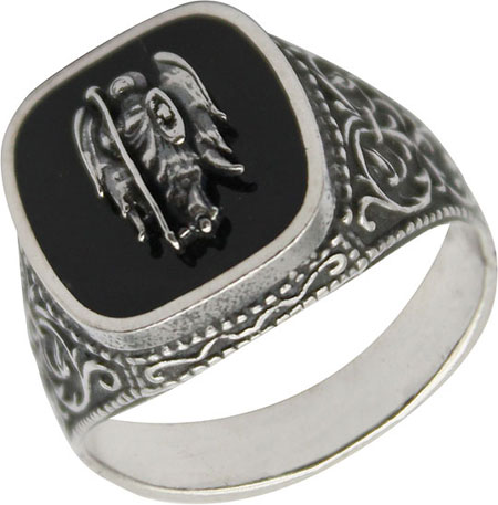 Мужское серебряное черное кольцо ФИТ 007210 с лидитом