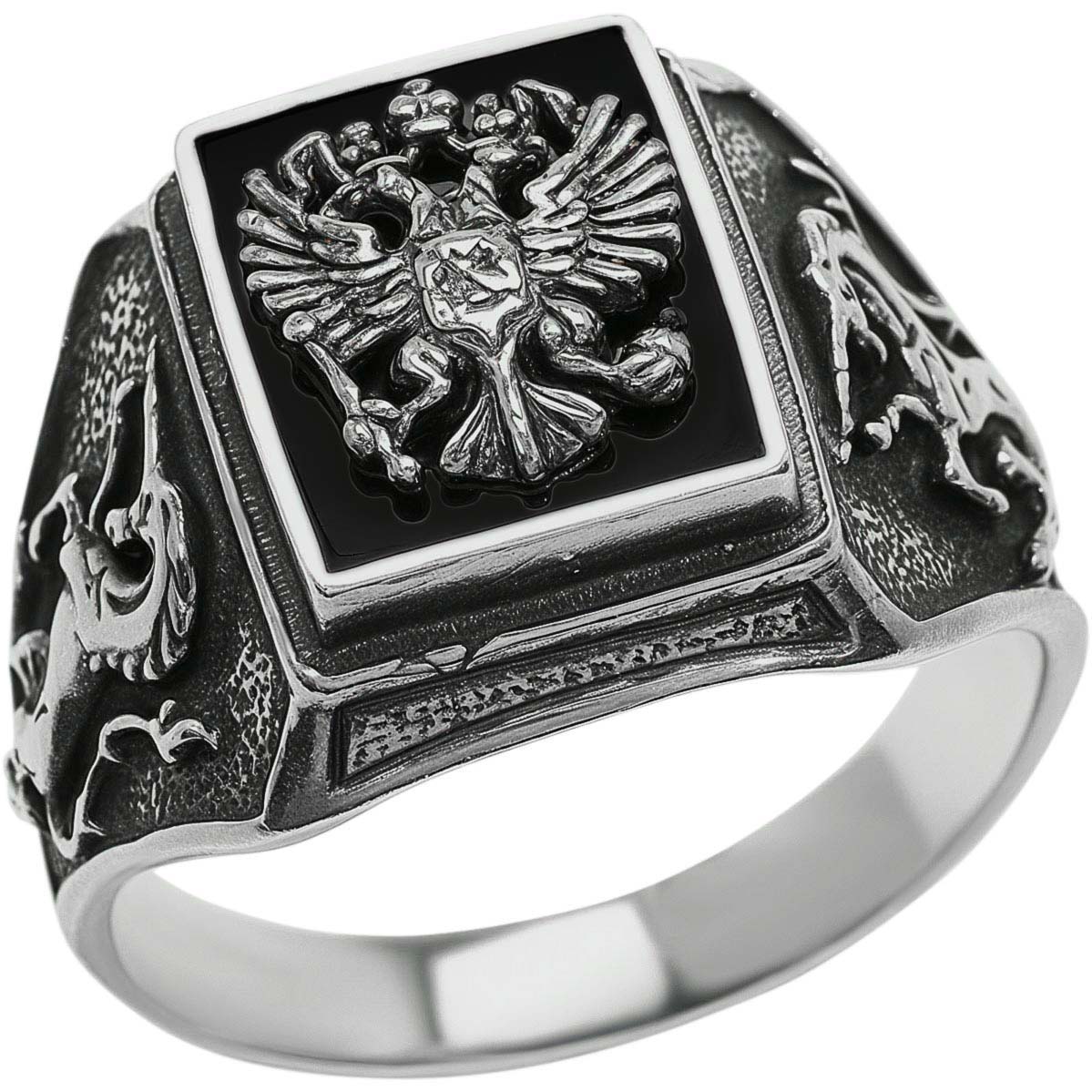 Серебряная печатка перстень с гербом ФИТ 45812 с лидитом