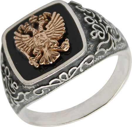 Серебряная печатка перстень с гербом ФИТ 59923 с лидитом