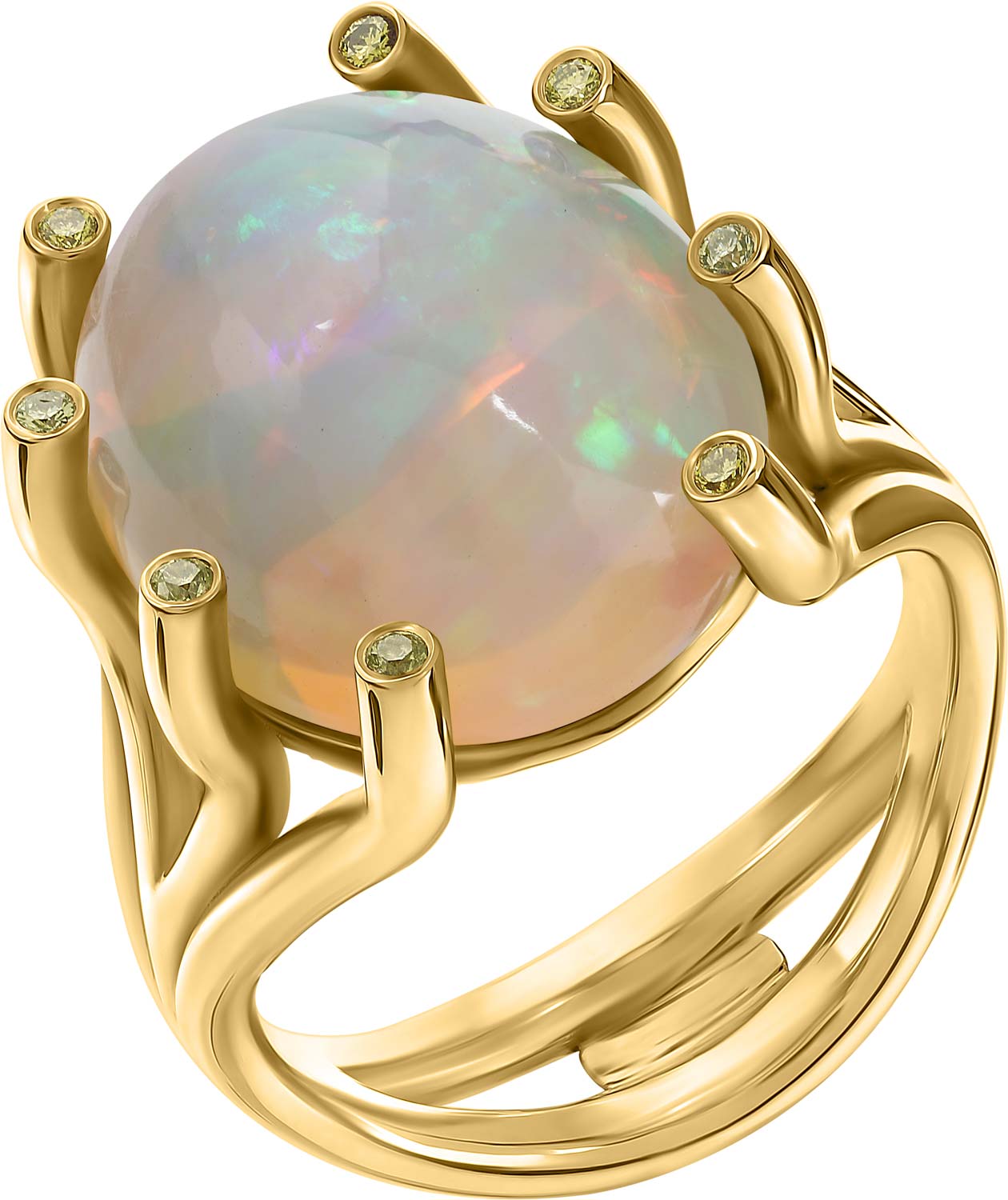 Женский золотой перстень Golden Blues SHATJOR1-01 с опалом, желтыми бриллиантами