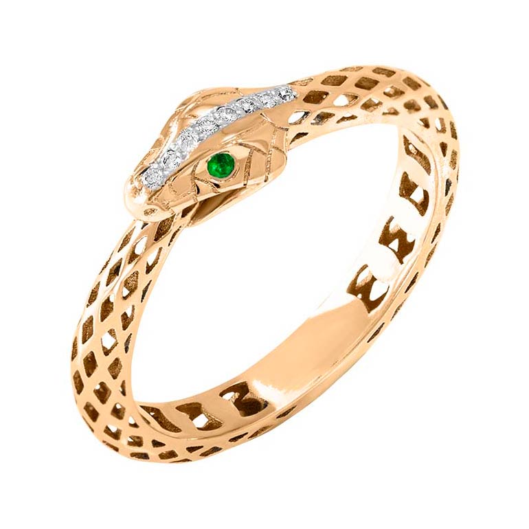 Золотое кольцо Grant 0104661-gr с бриллиантами, изумрудами