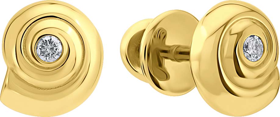 Золотые серьги пусеты-гвоздики ''Ракушки'' Grant 9701827-gr с бриллиантами